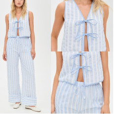 Sleevless Bow-tie Stripes Two Piece Pants Set GQNF-Y00261SD