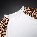Leopard Print Color Block Two Piece Shorts Set MXBF-Q25ST425