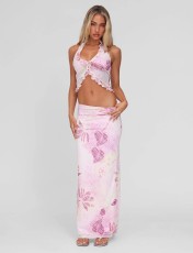 Ruched Print Ruffles Tops Two Piece Skirts Set GQNF-Y00111SC