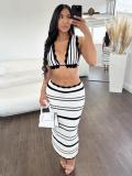 Stripe Beach Knit Bikini Skirt Set GQNF-F00044S