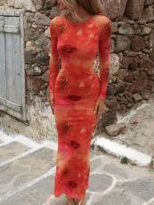 Print Long Sleeve Backless Maxi Dress GQNF-Y00216DC