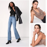 Halterneck Sequin Backless Tank Tops GYOM-8888