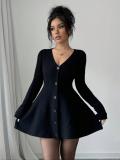 V Neck Long Sleeve Knits Mini Dress GQNF-F00126DM