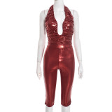 Solid Color Backless Sling Tops Seven-Tenths Pants Set GDSF-J25ST430