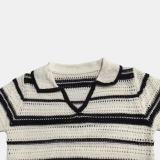 Stripe Short Sleeve Lapel Two Piece Shorts Set GQNF-F00046S