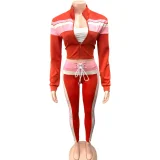 Contrast Color Zipper Sport Two Piece Pants Set GQNF-Y00244SC