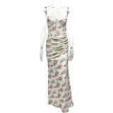 Sexy Print Sling Lace Patchwork Maxi Dress GQNF-Y00204DC