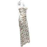 Sexy Print Sling Lace Patchwork Maxi Dress GQNF-Y00204DC