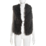 Fur Hooded Backless Tie Up Tops GDSF-D25TP517