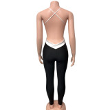 Cross Wrap Chest Backless Contrast Color Jumpsuit GQNF-Y00236QC