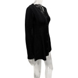 V Neck Long Sleeve Knits Mini Dress GQNF-F00126DM