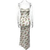 Sexy Print Sling Lace Patchwork Maxi Dress GQNF-Y00204DC