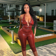 Solid Color Backless Sling Tops Seven-Tenths Pants Set GDSF-J25ST430