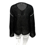 Long Sleeve Knits Loose Hollow Out Tops GQNF-Y00243CM