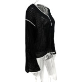 Long Sleeve Knits Loose Hollow Out Tops GQNF-Y00243CM