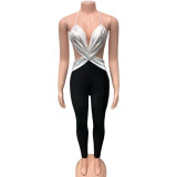 Cross Wrap Chest Backless Contrast Color Jumpsuit GQNF-Y00236QC