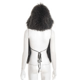 Fur Hooded Backless Tie Up Tops GDSF-D25TP517