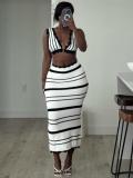 Stripe Beach Knit Bikini Skirt Set GQNF-F00044S