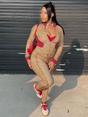 Leopard Print Contrast Color Two Piece Pant Set GQNF-Y00266SC