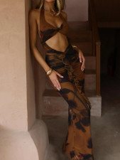 Sexy Backless Print Ruched Maxi Dress GQNF-Y00201DC