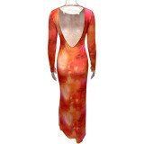 Print Long Sleeve Backless Maxi Dress GQNF-Y00216DC