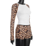 Leopard Print Color Block Two Piece Shorts Set MXBF-Q25ST425