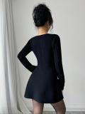 V Neck Long Sleeve Knits Mini Dress GQNF-F00126DM