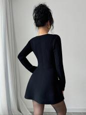 V Neck Long Sleeve Knits Mini Dress GQNF-F00126DM