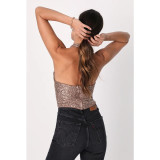 Halterneck Sequin Backless Tank Tops GYOM-8888