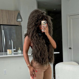 Fur Hooded Backless Tie Up Tops GDSF-D25TP517