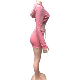 Solid Color Hooded Long Sleeve Skirt 2 Piece Set GQNF-Y00253SC