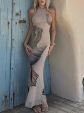 Shell-Printed Sleeveless Maxi Dress GQNF-Y00116DC