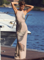 Shell-Printed Sleeveless Maxi Dress GQNF-Y00116DC