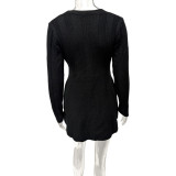 V Neck Long Sleeve Knits Mini Dress GQNF-F00126DM