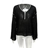 Long Sleeve Knits Loose Hollow Out Tops GQNF-Y00243CM