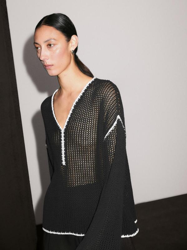 Long Sleeve Knits Loose Hollow Out Tops GQNF-Y00243CM