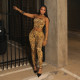 Leopard Print Wrap Chest Tops Two Piece Pants Set GDSF-D25ST538