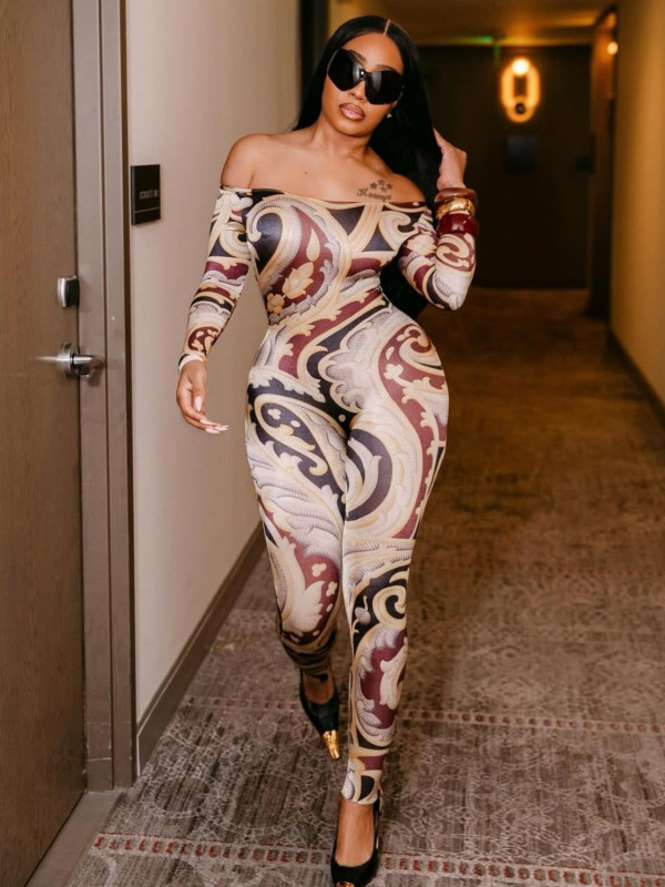 Print One Shoulder Tight Jumpsuit GQNF-Y00241QC