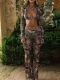 Sexy Tie Up Long Sleeve Camouflage Print Pant Suit GQNF-Y00221SC