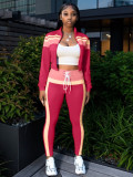 Contrast Color Zipper Sport Two Piece Pants Set GQNF-Y00244SC