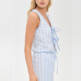 Sleevless Bow-tie Stripes Two Piece Pants Set GQNF-Y00261SD