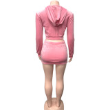 Solid Color Hooded Long Sleeve Skirt 2 Piece Set GQNF-Y00253SC