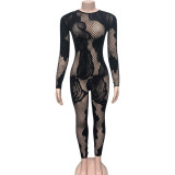 Long Sleeve Lace Hollow Out Jumpsuit GQNF-F00220QL