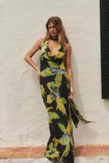 Scarf-Layered Collar Printed Backless Maxi Dress GQNF-Y00187DC