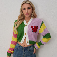 Color Block Letter Print Short Coats GQNF-F00038T