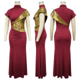 Contrast Color Short Sleeve Maxi Dress YF-10958