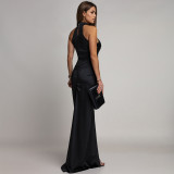 Fitted Sequin Velour Slit Maxi Dress BY-7602