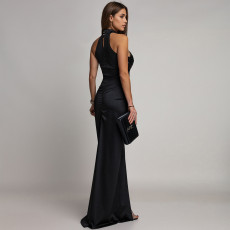 Fitted Sequin Velour Slit Maxi Dress BY-7602