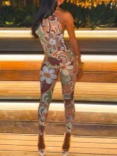 Backless Halterneck Print Jumpsuit GQNF-Y00219QC
