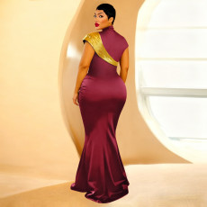 Contrast Color Short Sleeve Maxi Dress YF-10958